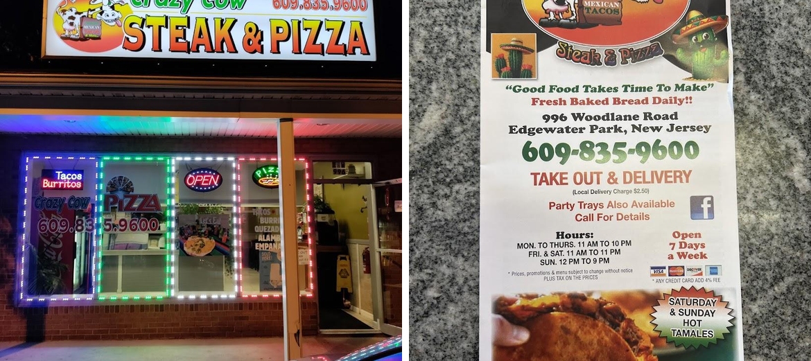 Crazy Cow Steak & Pizza Menu