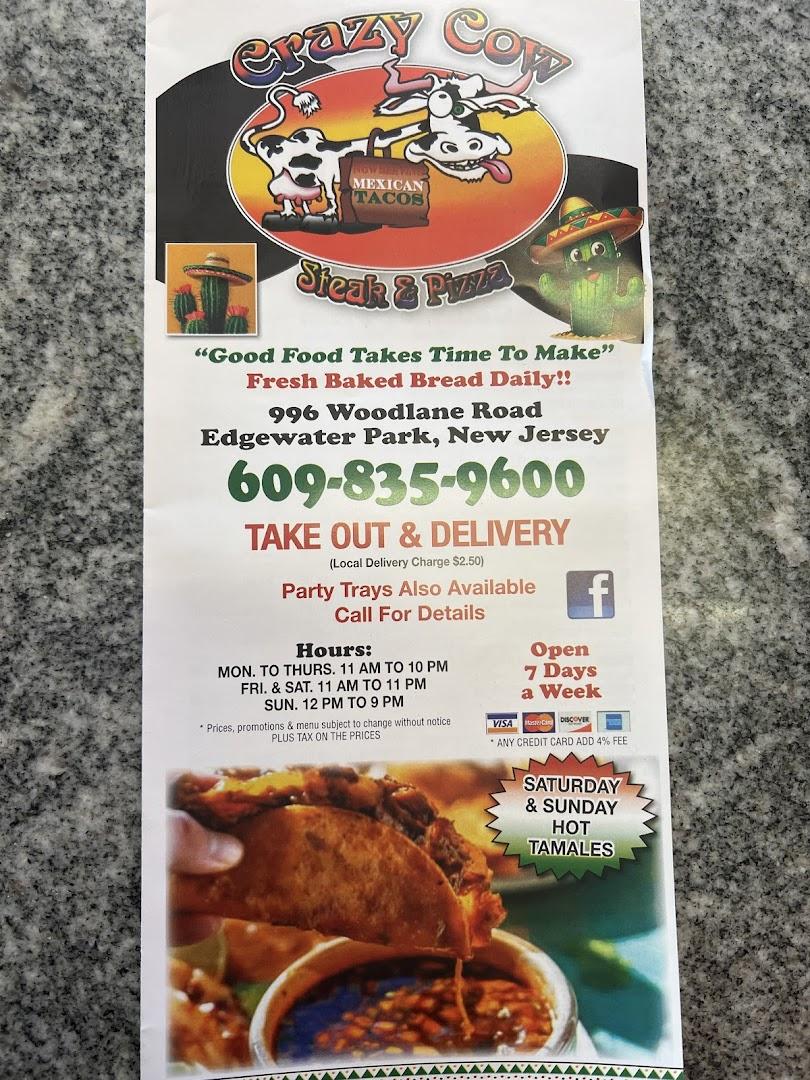 Crazy Cow Steak & Pizza Menu image 1